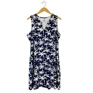 Lulu B UPF 50+ Cooling Knit Sundress Womens Sz LG Navy Palm Tree Print